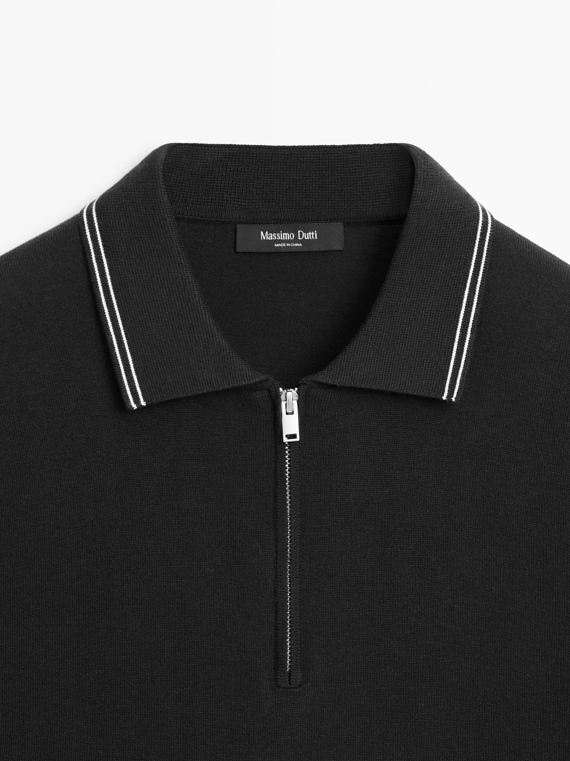 Knit polo sweater with collar detail